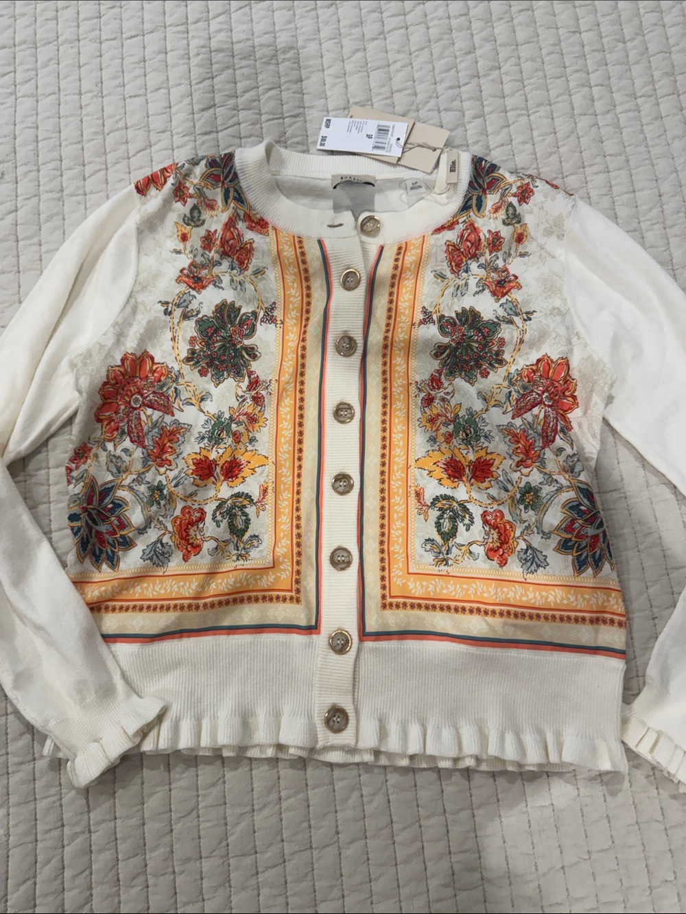 NWT Ellie Tahari mixed media Floral Cardigan Sweater